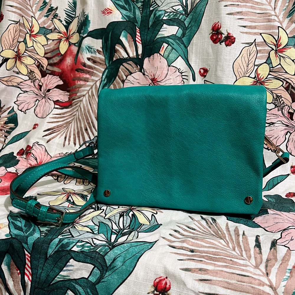 Brand New: Street Level Demi Fold over Vegan Crossbody bag in Turquoise
